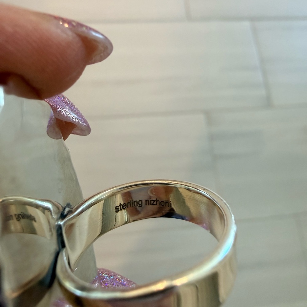 Nizhoni Traders Pink Opal, Pink Dream Mojave, Sterling Silver Adjustable Ring - Picture 6 of 9
